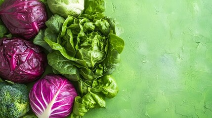Obraz premium Vibrant Vegetable Arrangement on Lime Green Background for Healthy Eating Concept