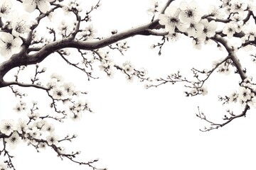 Fototapeta premium Blooming plum branches, spring scene, isolated background, perfect for design