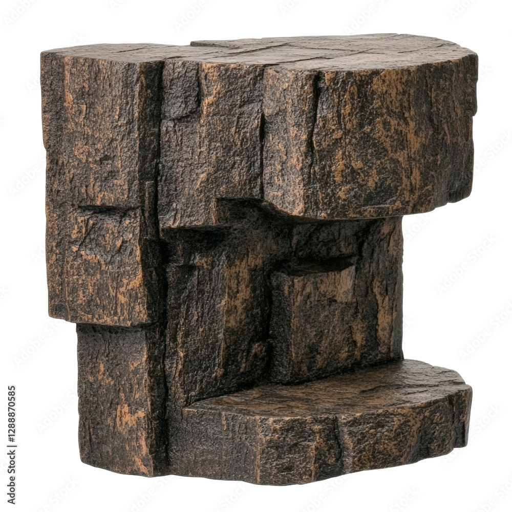 Poster Stone block on black background with unique texture and abstract patterns for artistic and design use isolated on transparent background..