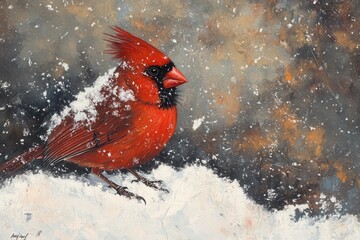 Fototapeta premium Cardinal In Snow. Majestic Cardinal Bird Perched in Winter Landscape