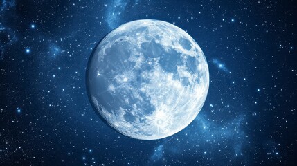 Obraz premium Bright Full Moon Glowing in Starry Night Sky Over Cosmic Background