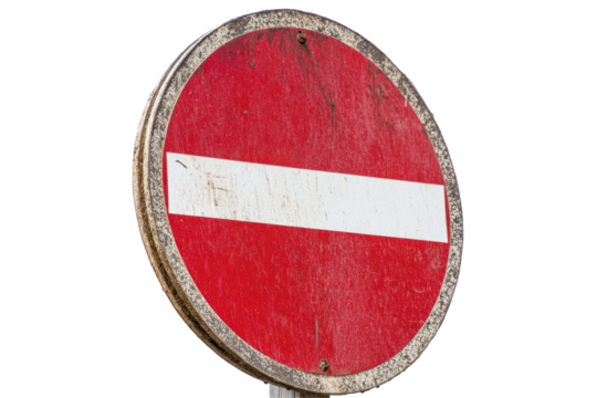 Isolated Distressed Red Do Not Enter Sign with White Bar