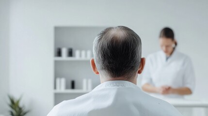 Hair restoration session with a doctor in a professional clinic. Featuring trust and personal care
