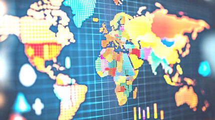 Fototapeta premium Colorful Pixelated World Map Digital Data Visualization