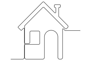 Continuous one line drawing House concept art illustration of white background
