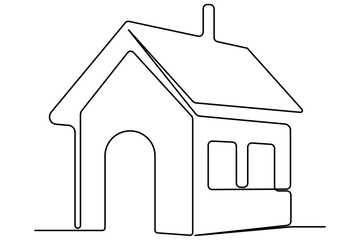 Continuous one line drawing House concept art illustration of white background
