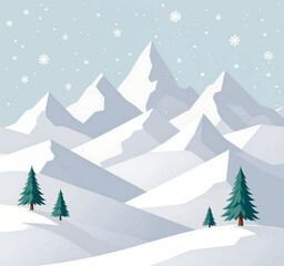 Obraz premium Snowy Mountain Landscape with Evergreen Trees and Snowflakes
