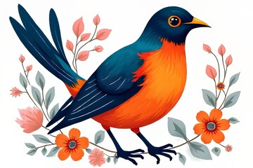 Obraz premium Colorful Bird Illustration with Floral Border