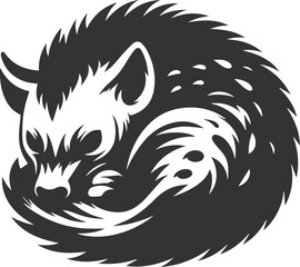 A hyena curled up tightly, sleeping peacefully vector animal silhouette