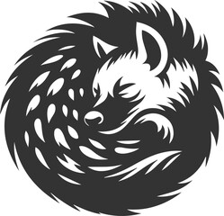 A hyena curled up tightly, sleeping peacefully vector animal silhouette