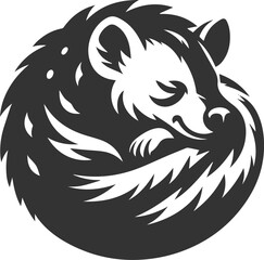 A hyena curled up tightly, sleeping peacefully vector animal silhouette