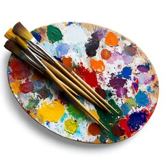 Obraz premium Artist s Wooden Palette with Paintbrushes and Vibrant Oil Colors