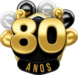 selo 3d feliz aniversário anos dourado e preto.