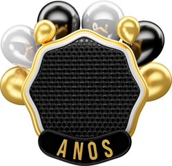 selo 3d feliz anivers&aacute;rio anos dourado e preto.