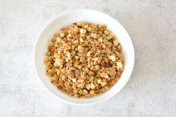 dried Granola in a Bowl top view