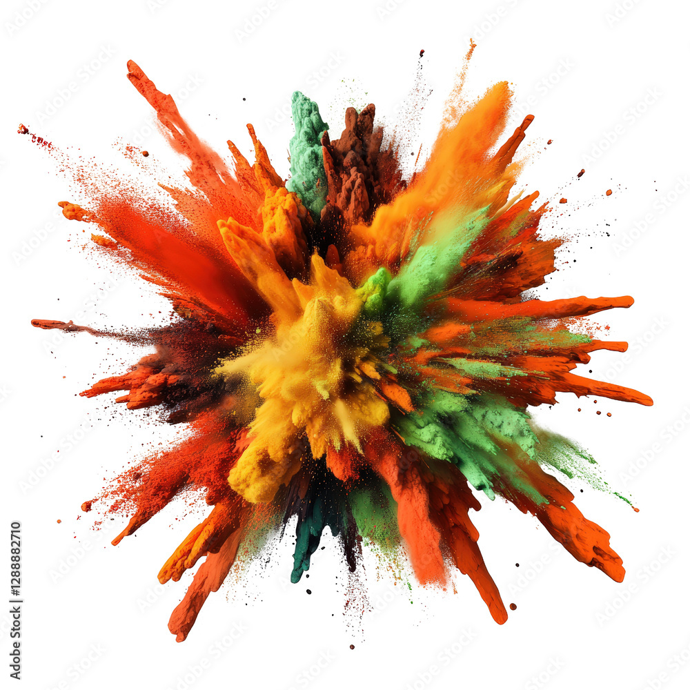 Poster colorful explosion of paint splashes creating an abstract artistic background with vibrant hues isol