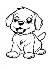 Fototapeta premium This playful cartoon puppy showcases a bright smile and joyful demeanor, perfect for capturing the joy of pets and the bond between animals and humans.