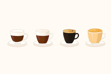 Obraz premium A minimalist coffee guide featuring illustrations of five different coffee drinks. 