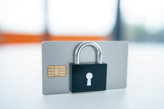 Secure Credit Card with Padlock on Table Symbolizing Protection