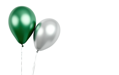Green and silver colored balloon on transparent or white background,png