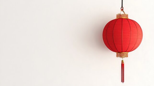 Traditional red chinese lantern hanging on minimalist background