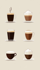 Obraz premium A minimalist coffee guide featuring illustrations of five different coffee drinks. 
