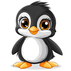 Obraz premium Cute cartoon penguin standing on its webbed feet with big shiny eyes and a fluffy body isolated on transparent background, PNG