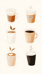 Obraz premium A minimalist coffee guide featuring illustrations of five different coffee drinks.