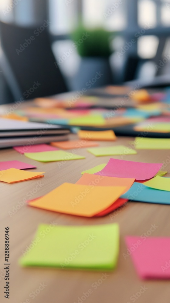 Aufkleber colorful sticky notes scattered across a desk symbolize the chaos of multitasking and time managemen
