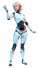3D Rendering Female Robot on White