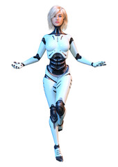 3D Rendering Female Robot on White