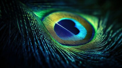 Fototapeta premium Vibrant peacock feather eye pattern with rich blue and green hues