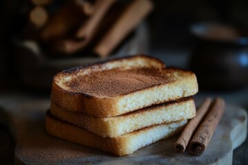 Cinnamon Toast. Homemade Brioche Bread with Sugar and Cinnamon. Delicious Breakfast Treat