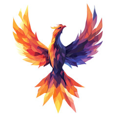 Fototapeta premium Colorful phoenix rising with vibrant flames isolated on transparent background, PNG