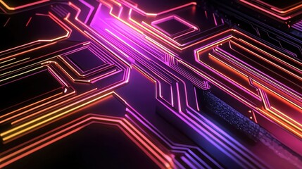Colorful Abstract Circuitry Design with Neon Glow Effects