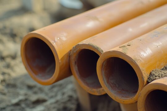 Clay Pipe. Terracotta Sewer Construction for Underground Business Industry