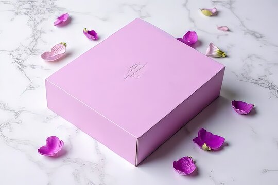 Elegant Pink Gift Box with Rose Petals on Marble