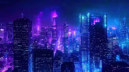 Fototapeta premium Vibrant Night Cityscape with Neon Lights and Skyscrapers