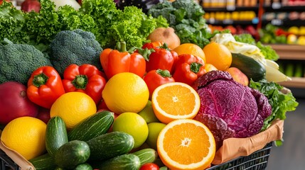 Vibrant Display of Fresh Vegetables and Fruits at a Local Market Stall