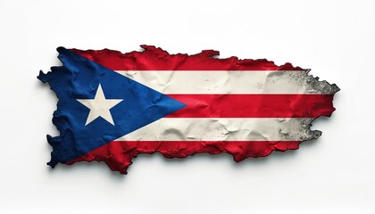 Puerto Rico map outline with flag on white background. Symbol of Puerto Rican identity, independence, patriotism. Red, white and blue colors, star, Caribbean island culture heritage concept.