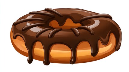 Chocolate Glazed Donut with Rich Frosting and Soft Dough Base on White Background