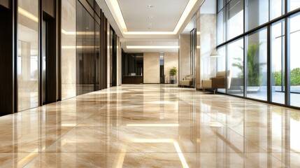 Commercial Lobby: Clean Marble Floor Tiles in Shiny Office Hall