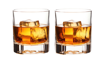 Isolated Two Glasses of Whiskey with Ice