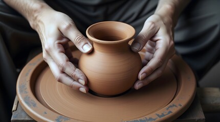 Masterful hands shaping clay, a vessel emerges; pottery's ancient art unfolds, beauty in creation.