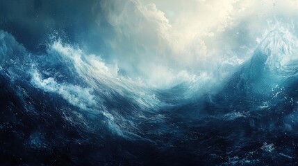 Majestic Turbulent Ocean Waves Under Dramatic Sky Background