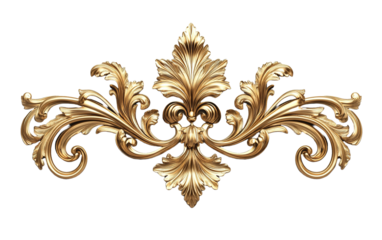 Gold baroque ornament element on transparent or white background,png