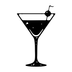 Monochrome Cocktail Graphic with Cherry Accent