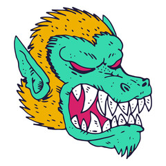 Monster Face Illustration: A vibrant and fierce illustration of a monster's face, showcasing sharp teeth, intense eyes, and unique color palette. 