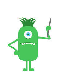 Monstrous Instructor: A cartoon illustration of a one-eyed green monster, holding a pointer stick, poses with authority in a fun classroom setting, with a neutral background.