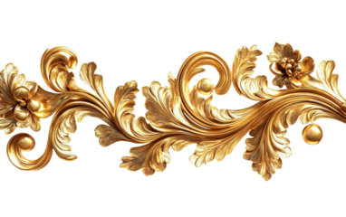 Gold baroque ornament element on transparent or white background,png